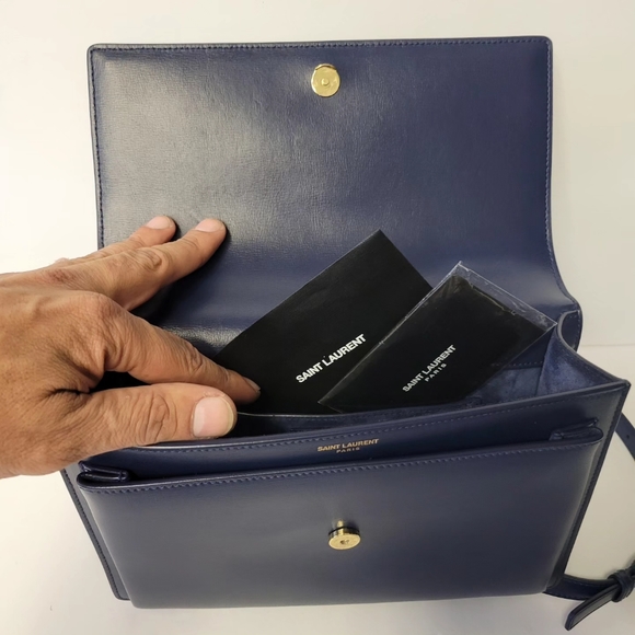 ❌SOLD❌SAINT LAURENT Blue Leather Medium Sunset Shoulder bag/Crossbody. - Picture 8 of 15